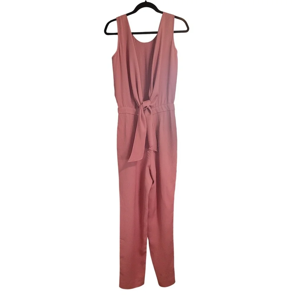 Massimo‎ Dutti Pink Jumpsuit 6 NWT Viscose Twill Wide Leg Sculptural Tie Back